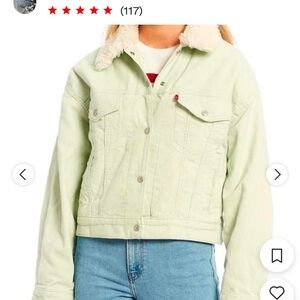 Women's Light Green Denim Jacket with Sherpa Collar
